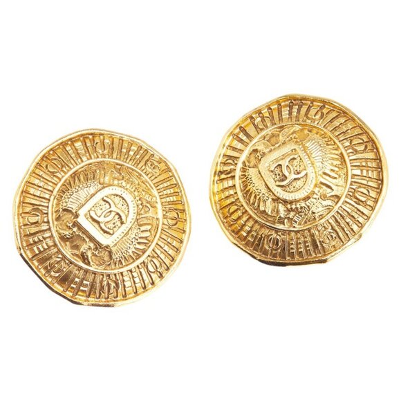 CHANEL Authentic Vintage Gold Logo Earrings